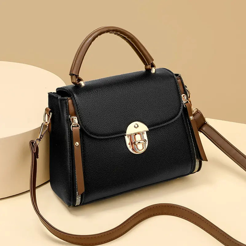 Black Crossbody Bag with Golden clasp for Women