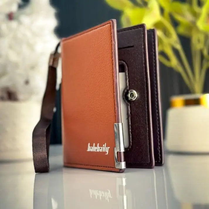 Men's Slim Bifold Leather Wallet – Black | Premium Finish with Metal Corner Detail