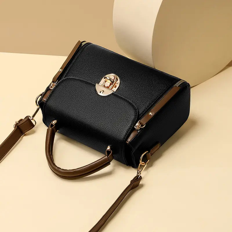 Black Crossbody Bag with Golden clasp for Women