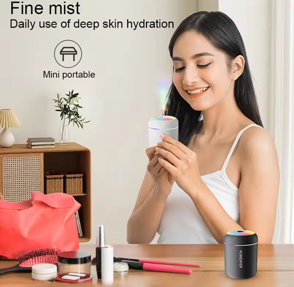 180ML Mini USB Humidifier & Aroma Diffuser – Colorful LED Light | Portable Air Mist Humidifier for Home, Office & Car
