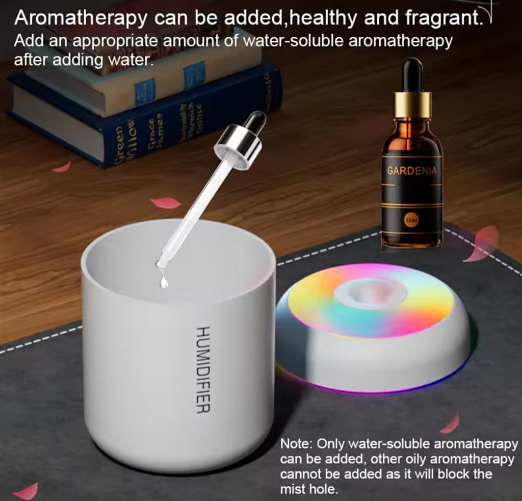 180ML Mini USB Humidifier & Aroma Diffuser – Colorful LED Light | Portable Air Mist Humidifier for Home, Office & Car