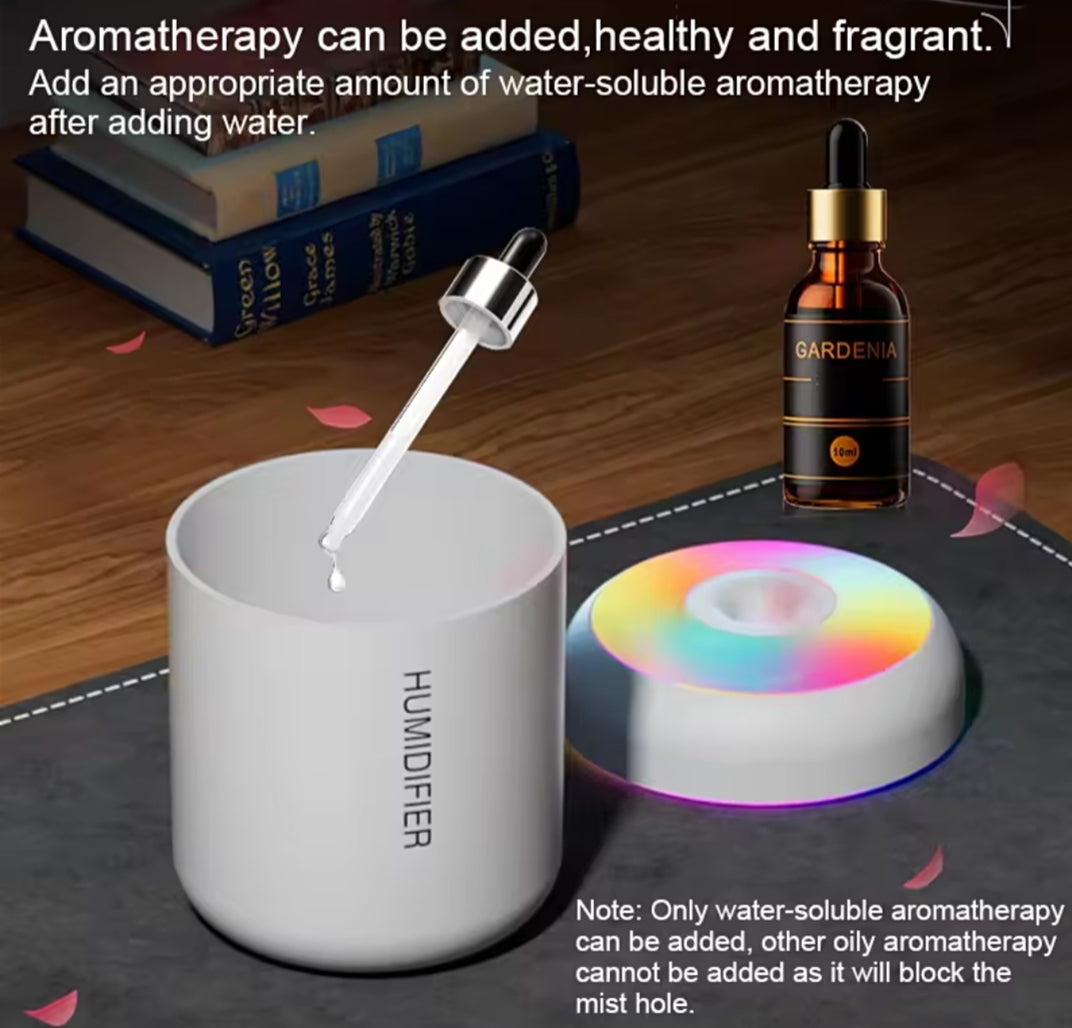 180ML Mini USB Humidifier & Aroma Diffuser – Colorful LED Light | Portable Air Mist Humidifier for Home, Office & Car